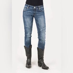 Tin Haul Womens Trixie western Pieced Back Deco Blue Cotton Blend Jeans Sz 26 S